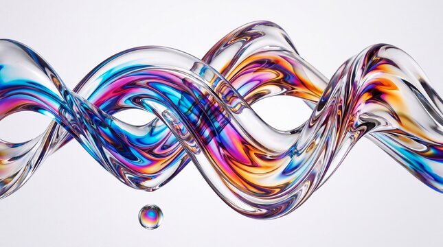 Abstract 3D Glass Spiral Ribbon with Iridescent Colors