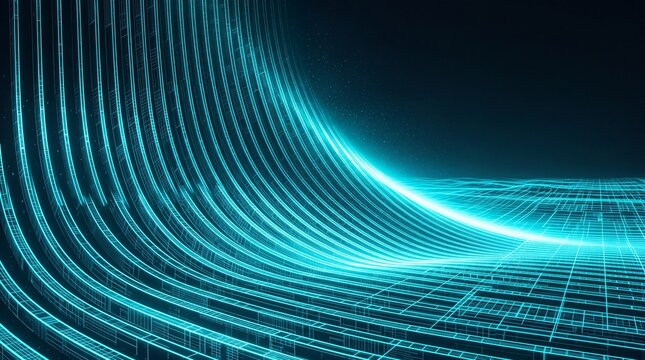 Abstract Glowing Blue Digital Grid and Data Cyber Background
