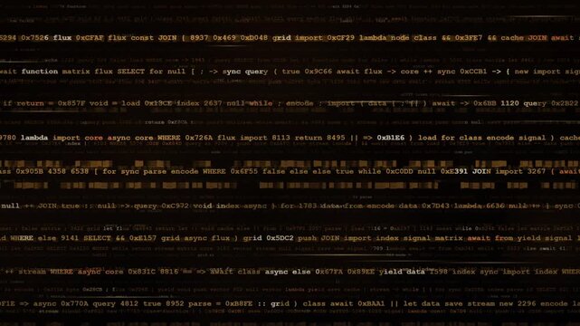 Abstract Amber Matrix Code Scrolling on Dark Background