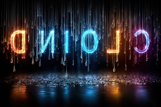 Vibrant neon lights create a striking display against a dark background