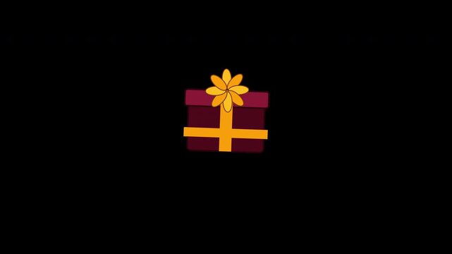 Deep burgundy luxury gift box with lid and embossed antique gold foil ribbon a gold rosette bow on top, bouncing gently vertically