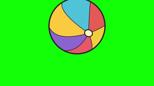 Colorful cartoon beach ball bouncing on green screen