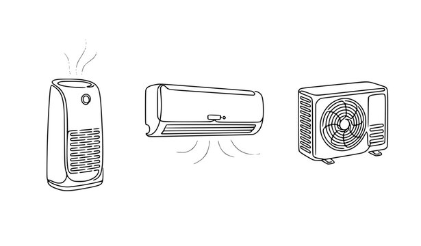 Air Purifier Air Conditioner and Outdoor AC Unit Continuous Line Vector Illustration