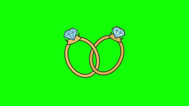 Pair of Interlocking Gold Diamond Rings on Green Screen