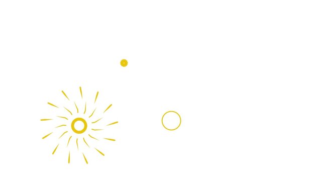 Shiny circle blast fireworks animation with glowing ellipse shapes, sparkling particles and energetic line explosions, seamless motion graphics loop for event openers on white background 4k video