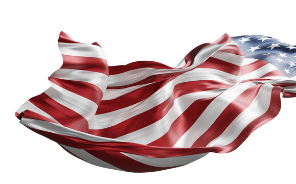 American flag ribbon fabric flowing isolated on transparent background design for 4th of july America Independence day banner 3D render