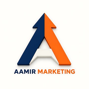 Marketing Logo Design, Letter A Growth Arrow Digital Marketing Agency Brand Identity with Navy Blue and Bright Orange Upward Arrow on White Background, Modern Bold Vector Emblem