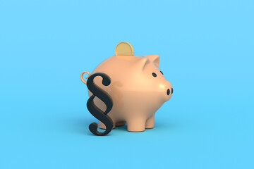 Legal regulation of savings. Financial law. Banking compliance. Tax statute. Valid protection of deposits. Legitimate aspects of budget management. Paragraph symbol beside piggy bank. 3d render © OlekStock