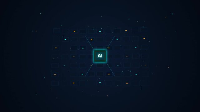 Artificial intelligence neural network concept, digital data processing and machine learning technology background