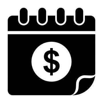 Black and white calendar icon with dollar sign symbol for financial planning