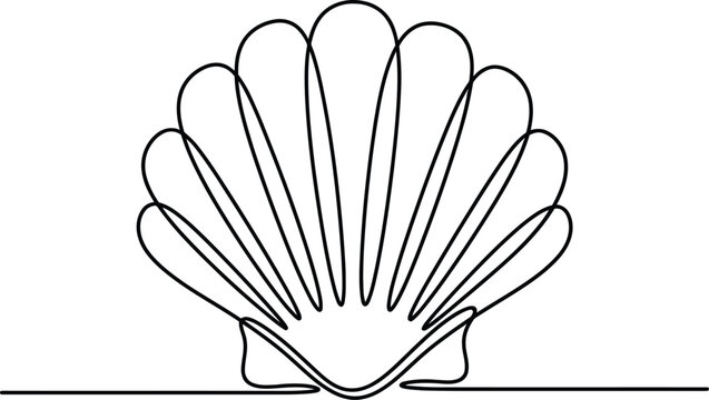 Continuous single line drawing of a sea shell Vector