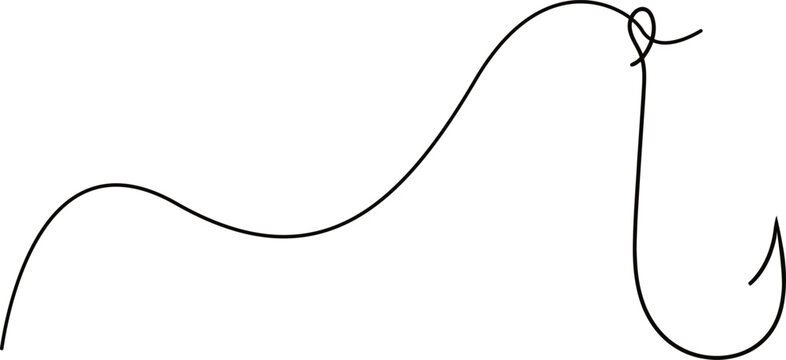 Black line drawing of a fishing hook with a curved line Vector