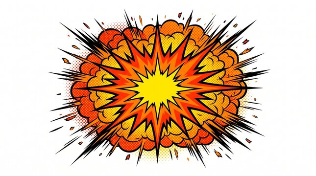 Vibrant Comic Book Style Explosion with Orange Clouds and Sharp Black Burst Lines.