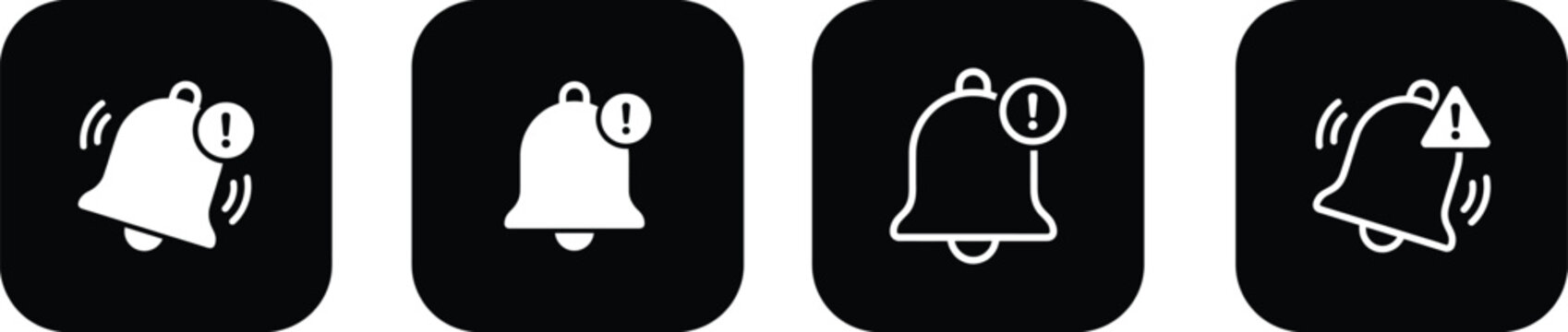 Set of notification bell icons with warning symbols Vector