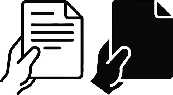 Hands holding paper documents icon set Vector