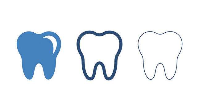 Three blue tooth icons isolated on transparent background for dental clinic branding