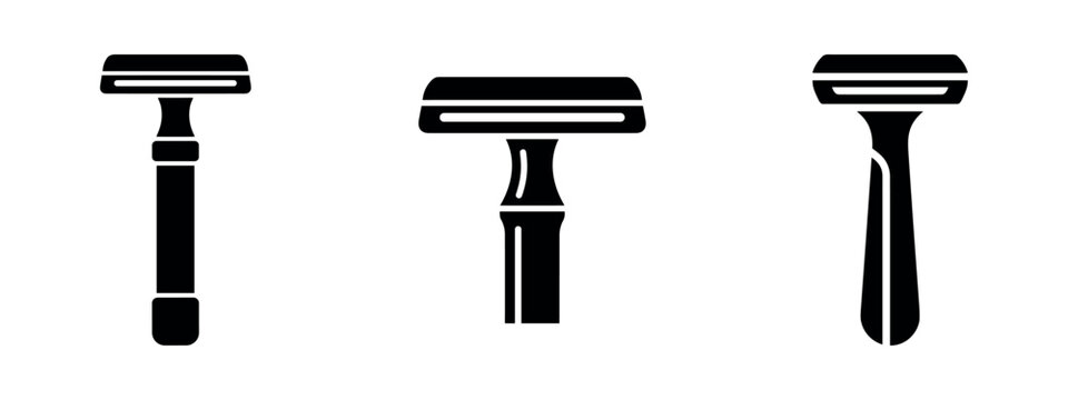 Shaving Razor Icons Set. Disposable Razor Symbol Collection. Personal Grooming Blade Vector.