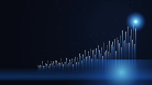 Digital financial growth chart with rising glowing bars, business success and data analytics concept, abstract technology background