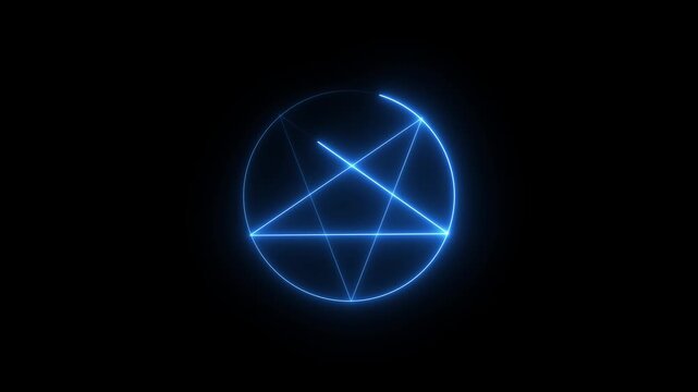 Glowing Neon Pentagram idea. Mystical Occult Star Sign for Esoteric and Fantasy Design. Animation of 4k video.motion graphics..