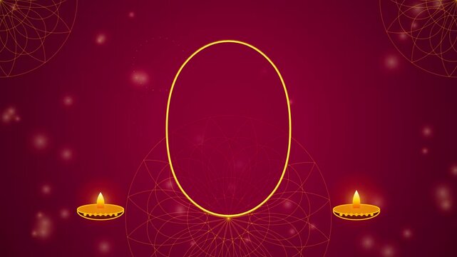 Diwali greeting background, with golden diya, lamps and mandala, frame for festive, celebration and religious, holiday invitation