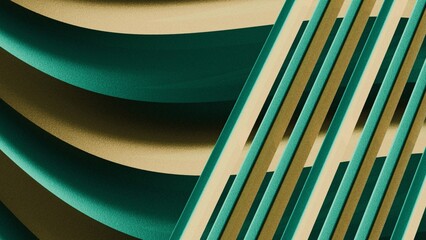 Vertical Beveled Prism Louvers Over Sculpted Satin Wave in Molten Gold and Emerald © AlexGuda