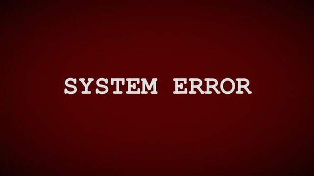System error text displayed in white typewriter font on a dark red textured background with horizontal scan lines creating a vintage computer screen glitch effect for digital technology themes