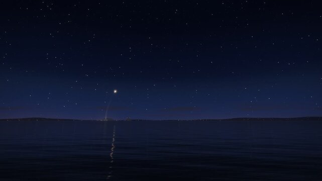 Night Rocket Launch Arc Over Coastal Bay Long Exposure Animation