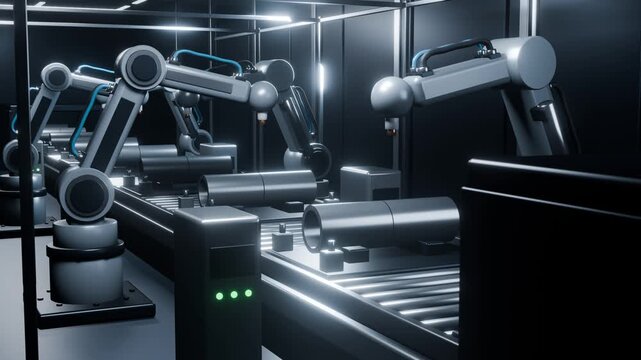 Robot arms on factory line welding machine bg able to loop endless 4k
