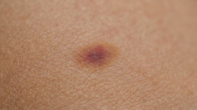 Macro Close Up of Benign Skin Lesion Mole or Dermatofibroma on Human Skin