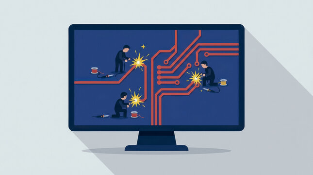 Technicians soldering electronic circuit board components