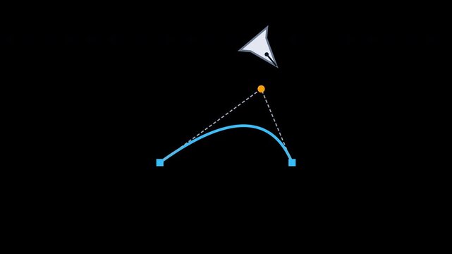 Animated graphic design bezier curve with control handle points and anchor nodes moving dynamically on a digital workspace