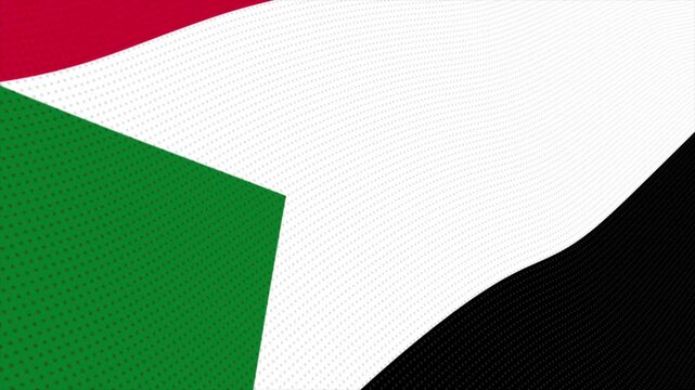 Flag of Sudan waving slowly in the foreground and moving upward.