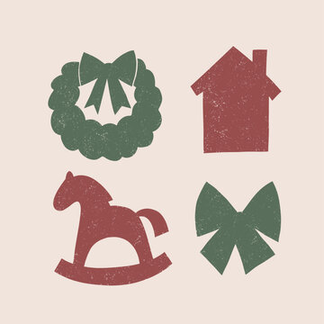 Vintage Christmas Ornaments. Silhouette Hand Drawn Vector Set