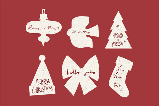 Vintage Christmas Ornaments. Silhouette Hand Drawn Vector Set