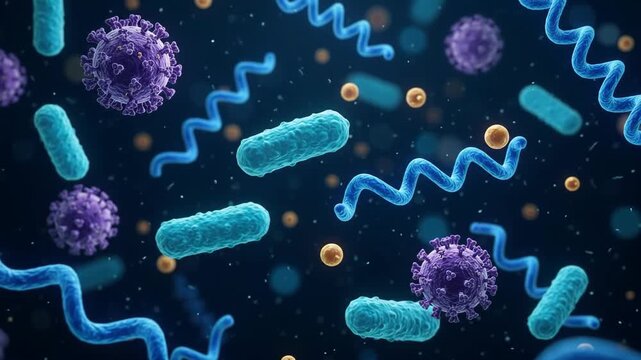 Microscopic view of pathogens in 3d medical animation