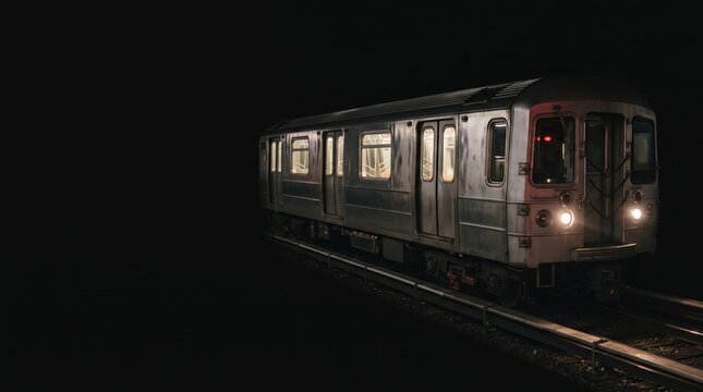 Urban Subway Train Approaching in Dark Tunnel