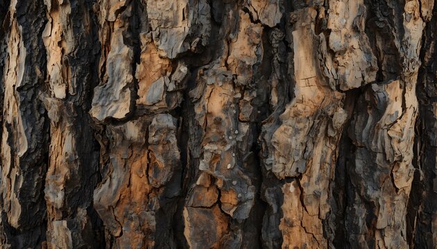 Rugged textured bark of an old pine tree trunk in forest with botanical