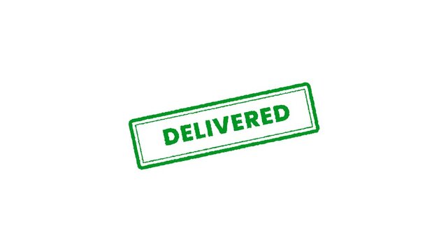 Green rectangular stamp graphic displaying the word delivered on a plain white background animation.