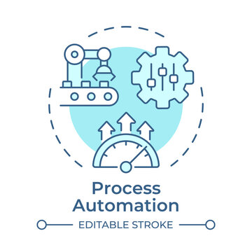 Process automation monochrome blue concept icon. Optimizing workflow efficiency. Streamlining daily operations. Isolated minimalist cyan illustration in circular design. Round composition