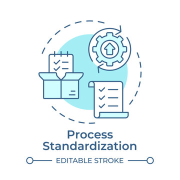 Process standardization monochrome blue concept icon. Streamlining daily operations. Automating repetitive tasks. Isolated minimalist cyan illustration in circular design. Round composition