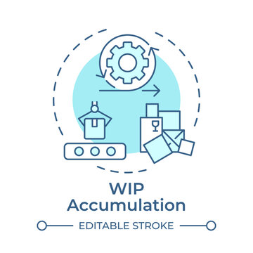 WIP accumulation monochrome blue concept icon. Controlling operational backup risks. Production queue management. Isolated minimalist cyan illustration in circular design. Round composition
