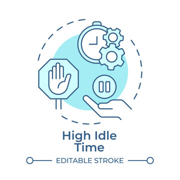 High idle time monochrome blue concept icon. Reducing operational friction. Boosting resource utilization. Isolated minimalist cyan illustration in circular design. Round composition