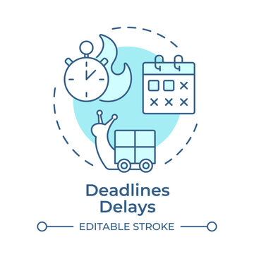 Deadlines delays monochrome blue concept icon. Logistics supply chain disruptions. Missing project milestones. Isolated minimalist cyan illustration in circular design. Round composition