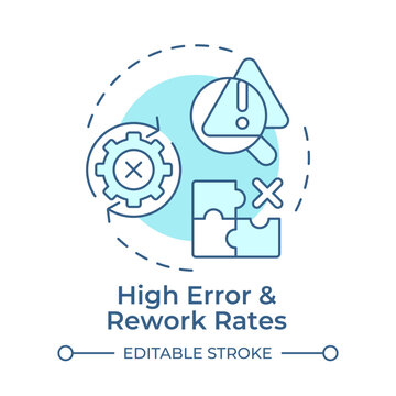 High error and rework rates monochrome blue concept icon. operational process bottlenecks. Inefficient workflow management. Isolated minimalist cyan illustration in circular design. Round composition