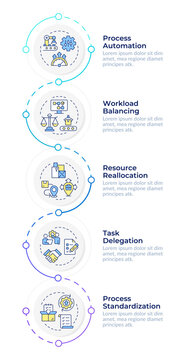 Methods for removing bottlenecks infographic design template. Maximizing team resource allocation. Improving workplace productivity. Data visualization 5 options. Process vertical flow chart