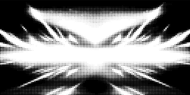 Abstract halftone pattern with dynamic black and white symmetry.