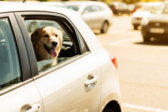 Golden Retriever looking out car window