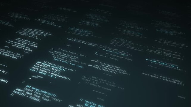 abstract teal digital code plane with flowing data lines and futuristic perspective