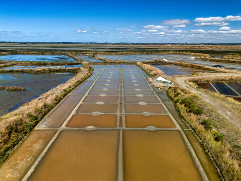 Aerial view of salt pans and salt marshes in Gu&eacute;rande, France

