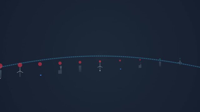 Animated carbon reduction roadmap showing the transition from high emissions to green energy and net zero sustainability
